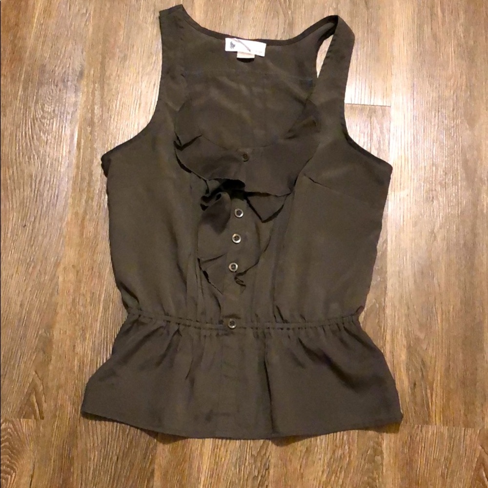 Olive Flowy Button Top